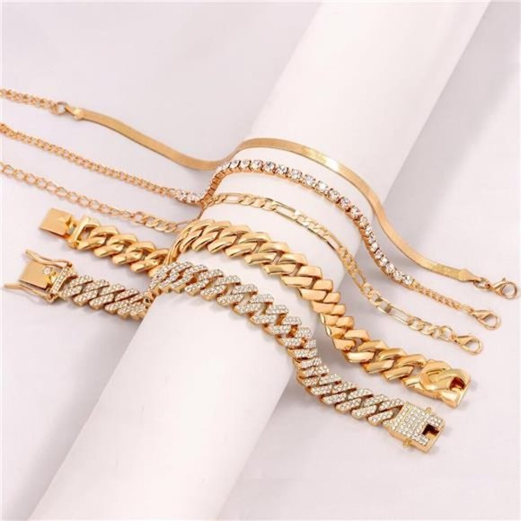 NEW 5 pcs Womens Gold Cuban Bracelets Set - Picture 5 of 5